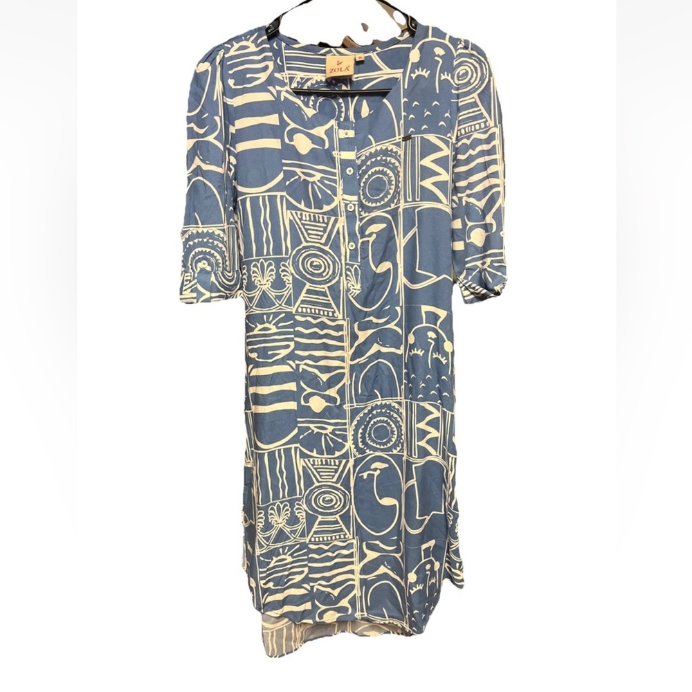 ZOLA Blue and Cream Patterned Dress